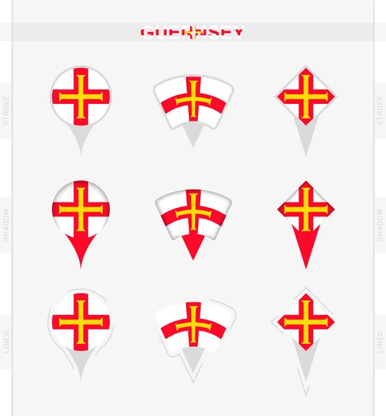 Guernsey Vlag Set Van Locatie Pin Pictogrammen Van Guernsey Vlag — Stockvector