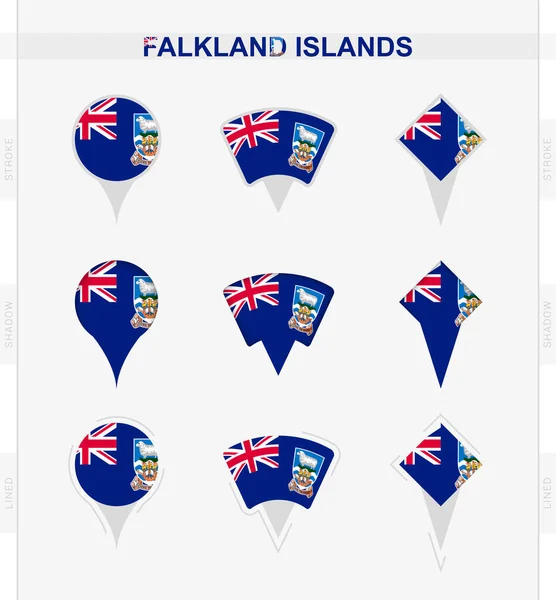 Falklandeilanden Vlag Set Van Locatie Pin Pictogrammen Van Falklandeilanden Vlag — Stockvector