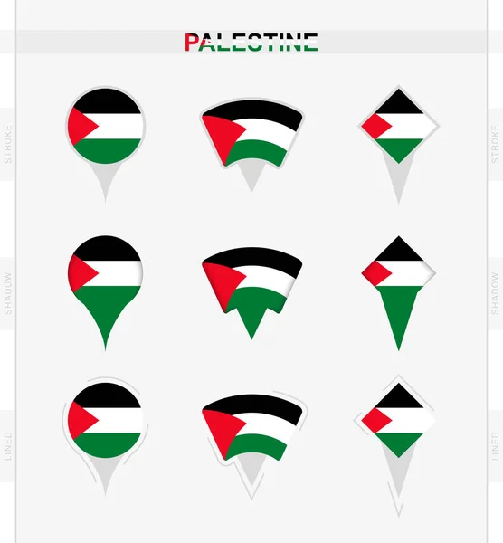 Bendera Palestina Set Ikon Pin Lokasi Bendera Palestina - Stok Vektor