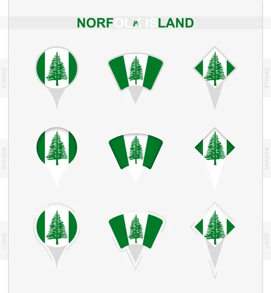 Norfolk Island Flagge Set Von Location Pin Icons Der Norfolk — Stockvektor