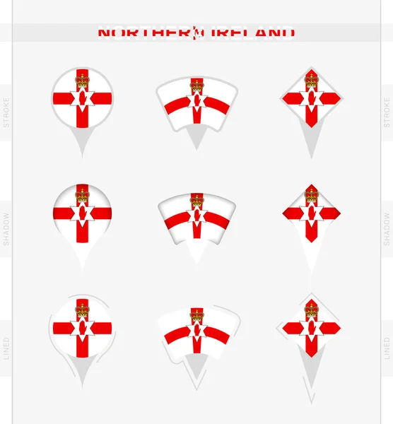 北爱尔兰国旗 一套北爱尔兰国旗的定位别针图标 — 图库矢量图片
