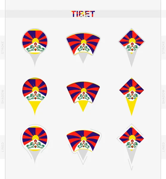 Tibet Vlag Set Van Locatie Pin Pictogrammen Van Tibet Vlag — Stockvector