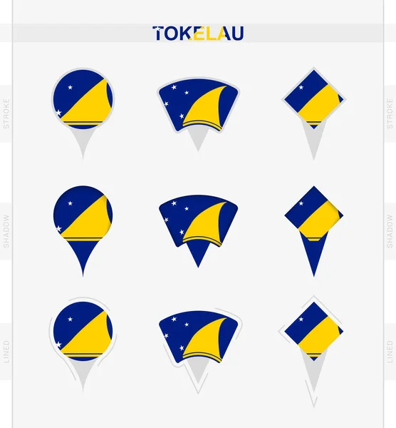 Flaga Tokelau Zestaw Ikon Pinów Lokalizacyjnych Flagi Tokelau — Wektor stockowy