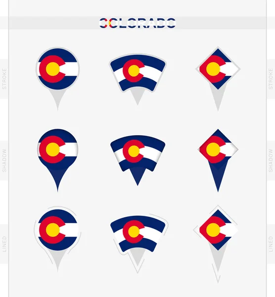 Drapeau Colorado Ensemble Icônes Broches Localisation Drapeau Colorado — Image vectorielle