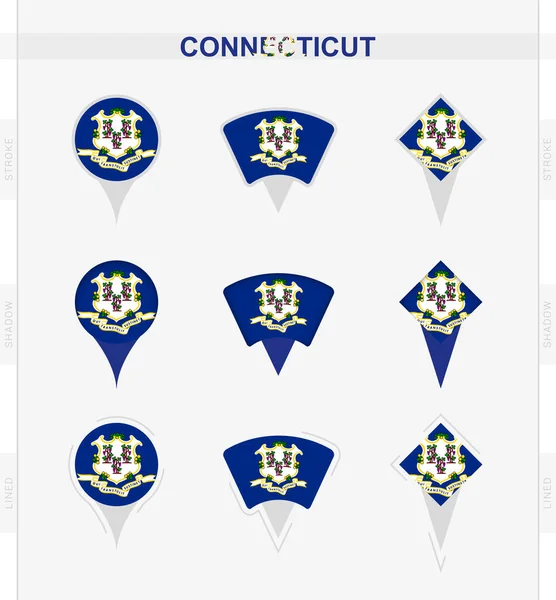 Connecticut Flag Set Location Pin Icons Connecticut Flag — Stock Vector