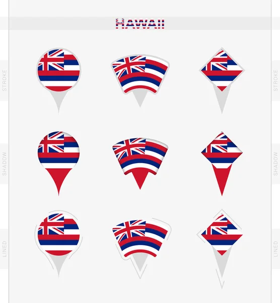 Hawaii Flag Set Location Pin Icons Hawaii Flag — Stock Vector