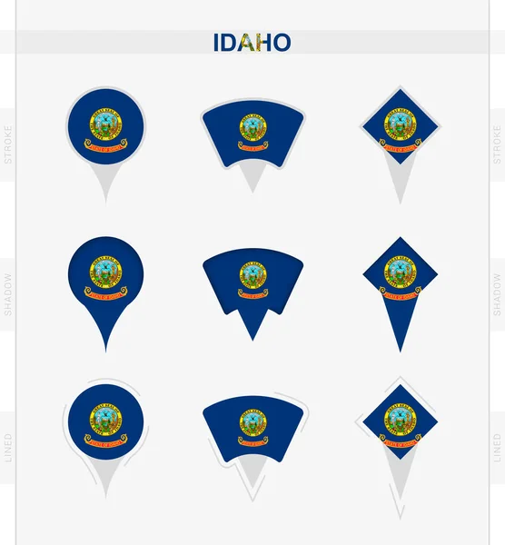 Idaho Flag Set Location Pin Icons Idaho Flag — Stock Vector