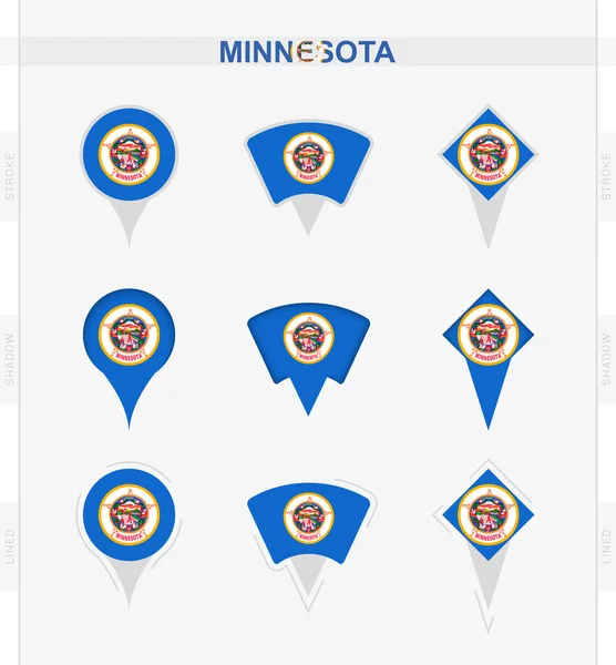 Minnesota Vlajka Sada Umístění Pin Ikony Minnesota Vlajky — Stockový vektor