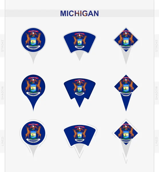 Michigan Flag Set Location Pin Icons Michigan Flag — Stock Vector