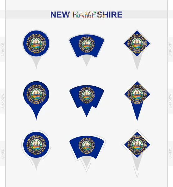 Флаг Нью Гэмпшира Набор Значков Местоположения Флага Нью Гэмпшира — стоковый вектор
