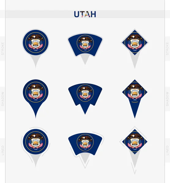 Utah Flagge Set Von Location Pin Icons Der Utah Flagge — Stockvektor