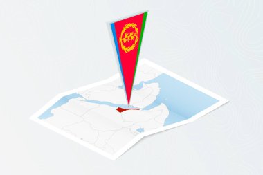 Eritre 'nin Isometric kağıt haritası, Eritre' nin üçgen bayrağıyla izometrik tarzda. Topoğrafik arkaplan haritası.