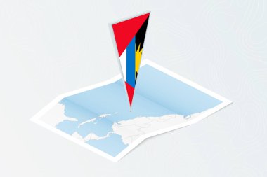 Antigua ve Barbuda 'nın Antigua ve Barbuda üçgen bayrağının izometrik bir haritası. Topoğrafik arkaplan haritası.