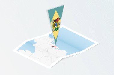 Delaware 'in Delaware' in eşölçülü üçgen bayrağıyla izometrik haritası. Topoğrafik arkaplan haritası.