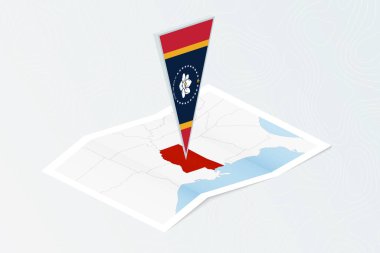 Mississippi 'nin Isometric kağıt haritası. Mississippi' nin üçgen bayrağı, izometrik tarzda. Topoğrafik arkaplan haritası.