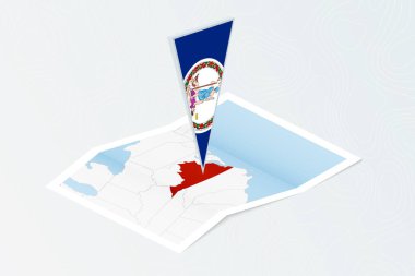 Virginia 'nın eşölçülü üçgen bayrağıyla Isometric kağıt haritası. Topoğrafik arkaplan haritası.