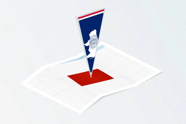 Isometrische Papieren Kaart Van Wyoming Met Driehoekige Vlag Van Wyoming — Stockvector