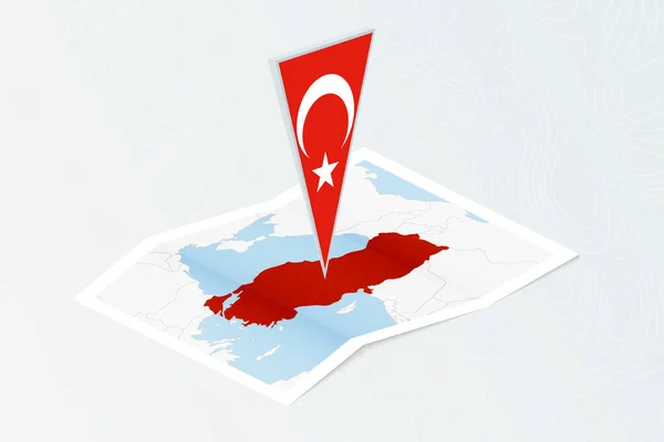 Mapa Papel Isométrico Turquía Con Bandera Triangular Turquía Estilo Isométrico — Archivo Imágenes Vectoriales