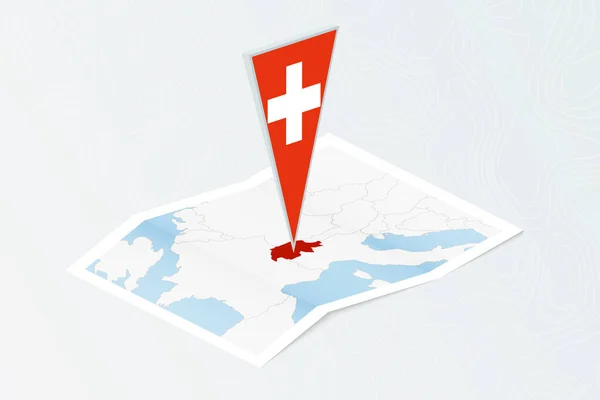 Ισομετρικός Χάρτινος Χάρτης Της Ελβετίας Τριγωνική Σημαία Της Ελβετίας Ισομετρικό — Διανυσματικό Αρχείο
