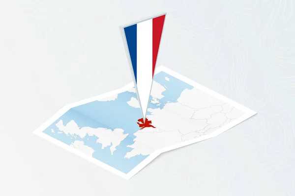 Isometrische Papieren Kaart Van Nederland Met Driehoekige Vlag Van Nederland — Stockvector