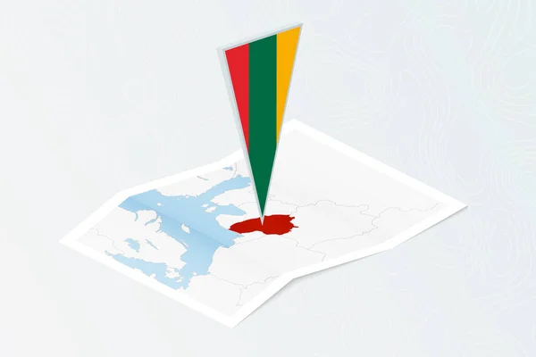 Carte Papier Isométrique Lituanie Avec Drapeau Triangulaire Lituanie Style Isométrique — Image vectorielle