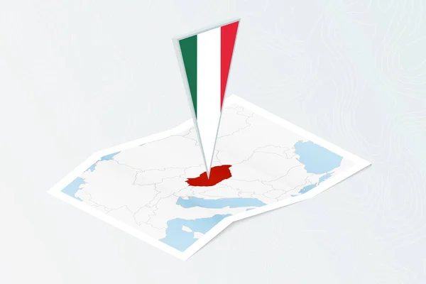 Изометрическая Бумажная Карта Венгрии Треугольным Флагом Венгрии Изометрическом Стиле Карта — стоковый вектор