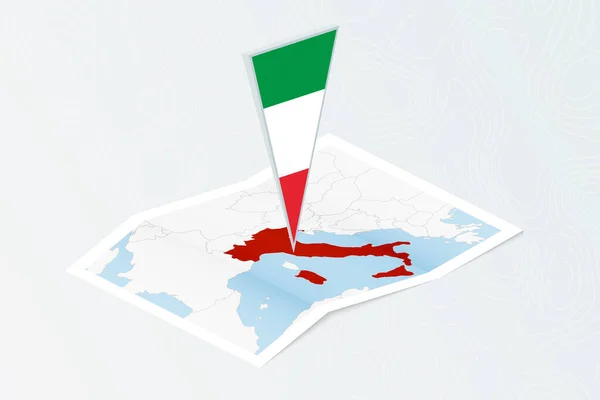 Isometrische Papieren Kaart Van Italië Met Driehoekige Vlag Van Italië — Stockvector