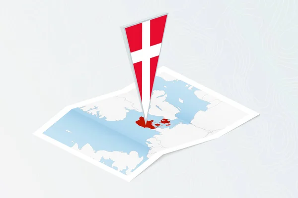 Danimarka Nın Isometric Kağıt Haritası Danimarka Nın Üçgen Bayrağı Izometrik — Stok Vektör