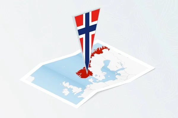 Norveç Isometric Kağıt Haritası Zometrik Tarzda Norveç Bayrağı Topoğrafik Arkaplan — Stok Vektör