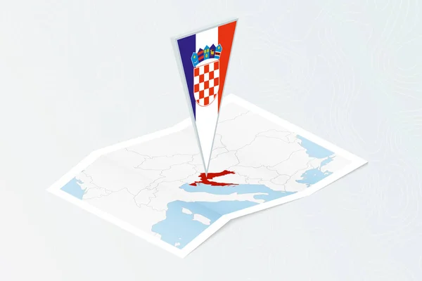Mapa Papel Isométrico Croácia Com Bandeira Triangular Croácia Estilo Isométrico — Vetor de Stock