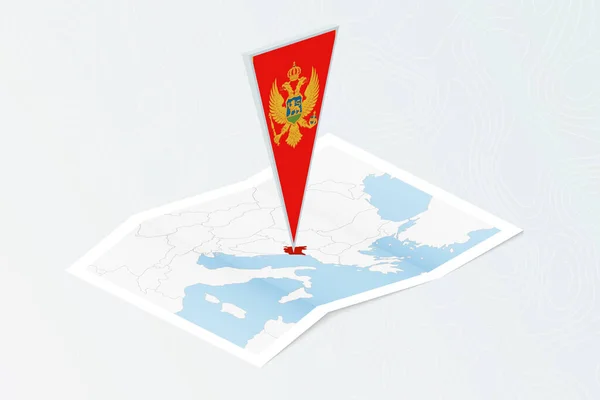 Isometrische Papieren Kaart Van Montenegro Met Driehoekige Vlag Van Montenegro — Stockvector