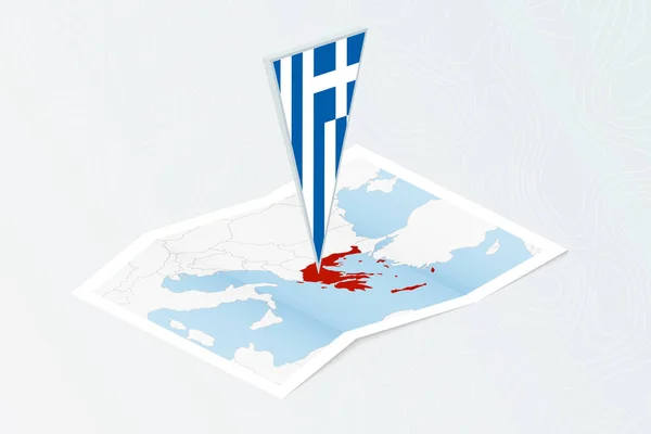 Ισομετρικός Χάρτινος Χάρτης Της Ελλάδας Τριγωνική Σημαία Της Ελλάδας Ισομετρικό — Διανυσματικό Αρχείο