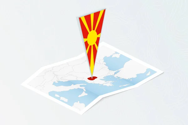 Mapa Papel Isométrico Macedônia Com Bandeira Triangular Macedônia Estilo Isométrico — Vetor de Stock