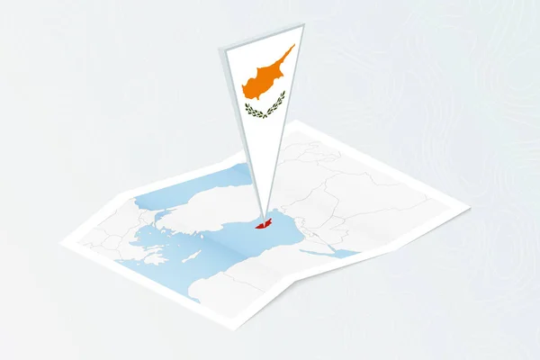Carta Cartacea Cipro Con Bandiera Triangolare Cipro Stile Isometrico Mappa — Vettoriale Stock