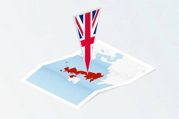 Изометрическая Бумажная Карта Великобритании Треугольным Флагом Великобритании Изометрическом Стиле Карта — стоковый вектор