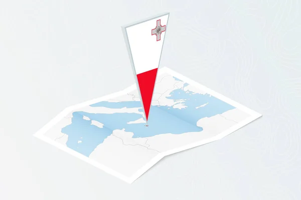 Isometrische Papieren Kaart Van Malta Met Driehoekige Vlag Van Malta — Stockvector
