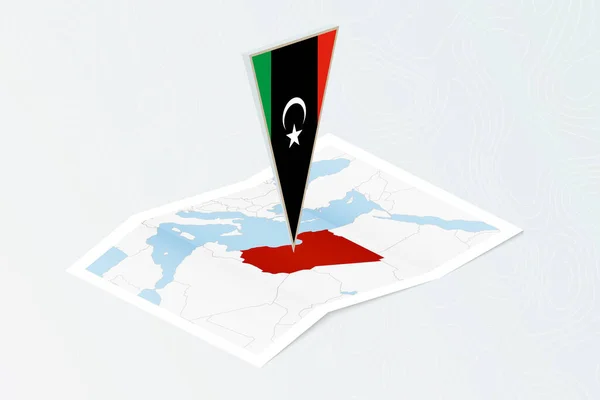 Mapa Isométrico Papel Libia Con Bandera Triangular Libia Estilo Isométrico — Vector de stock