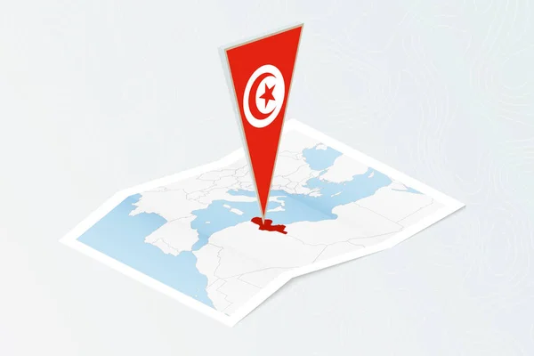Mapa Papel Isométrico Tunísia Com Bandeira Triangular Tunísia Estilo Isométrico —  Vetores de Stock