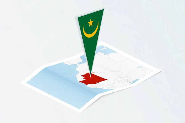Mapa Papel Isométrico Mauritania Con Bandera Triangular Mauritania Estilo Isométrico — Archivo Imágenes Vectoriales