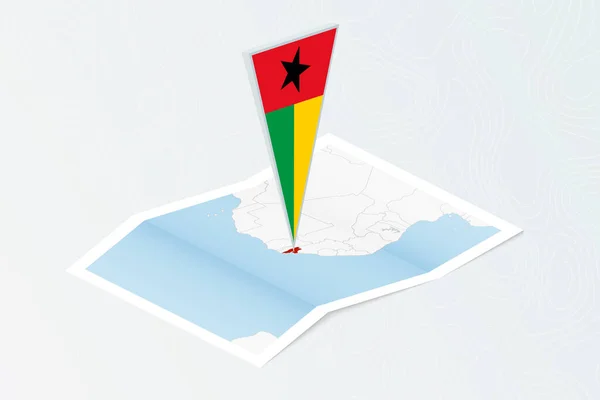 Isometrische Papieren Kaart Van Guinee Bissau Met Driehoekige Vlag Van — Stockvector