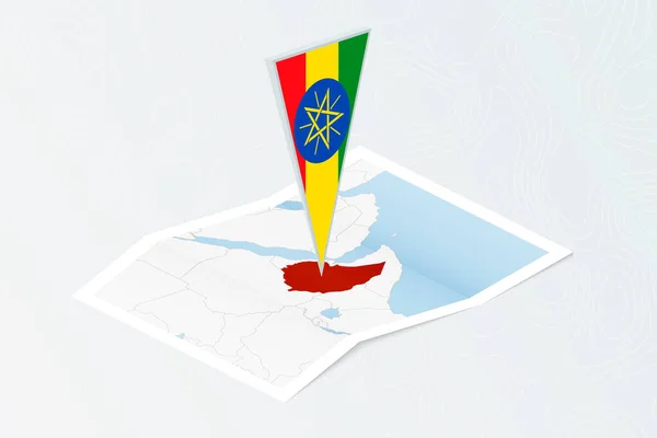 具有埃塞俄比亚三角旗的等距纸地图 具有等距风格 关于地形背景的地图 — 图库矢量图片