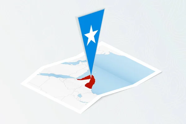 Carta Cartacea Isometrica Della Somalia Con Bandiera Triangolare Della Somalia — Vettoriale Stock