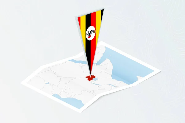 Изометрическая Бумажная Карта Уганды Треугольным Флагом Уганды Изометрическом Стиле Карта — стоковый вектор