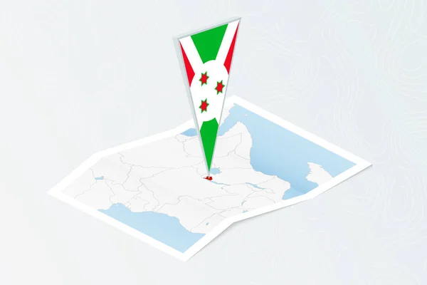 具有布隆迪三角旗的等距纸地图 具有等距风格 关于地形背景的地图 — 图库矢量图片