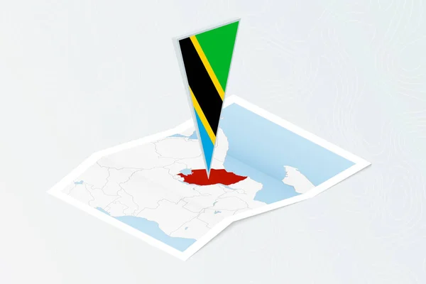 Mapa Isométrico Papel Tanzania Con Bandera Triangular Tanzania Estilo Isométrico — Vector de stock