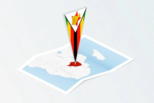 Mappa Isometrica Dello Zimbabwe Con Bandiera Triangolare Dello Zimbabwe Stile — Vettoriale Stock