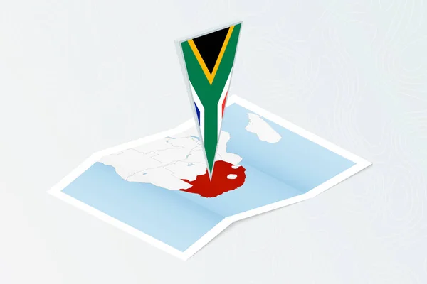 Isometrische Papierkarte Von Südafrika Mit Dreieckiger Flagge Südafrikas Isometrischen Stil — Stockvektor