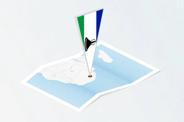 莱索托的等距纸地图 带有莱索托三角旗 具有等距风格 关于地形背景的地图 — 图库矢量图片