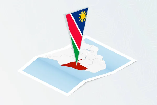 Isometrische Papieren Kaart Van Namibië Met Driehoekige Vlag Van Namibië — Stockvector