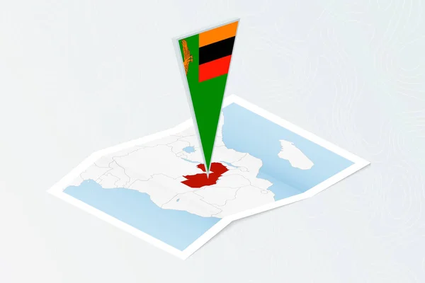 Изометрическая Бумажная Карта Замбии Треугольным Флагом Замбии Изометрическом Стиле Карта — стоковый вектор